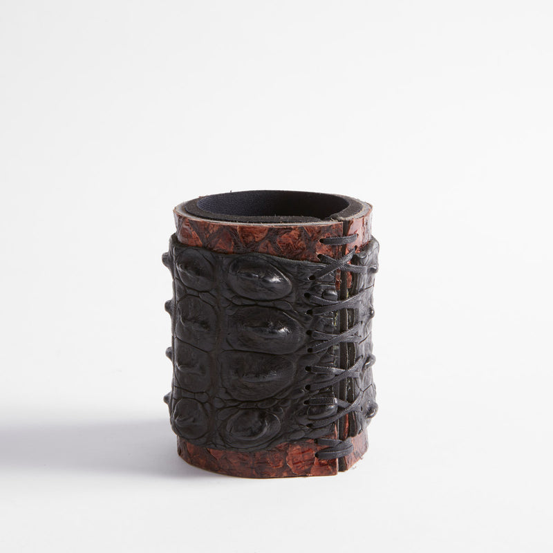 Crocodile and Barramundi Leather Combo Stubby Cooler