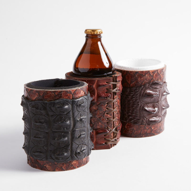 Crocodile and Barramundi Leather Combo Stubby Cooler