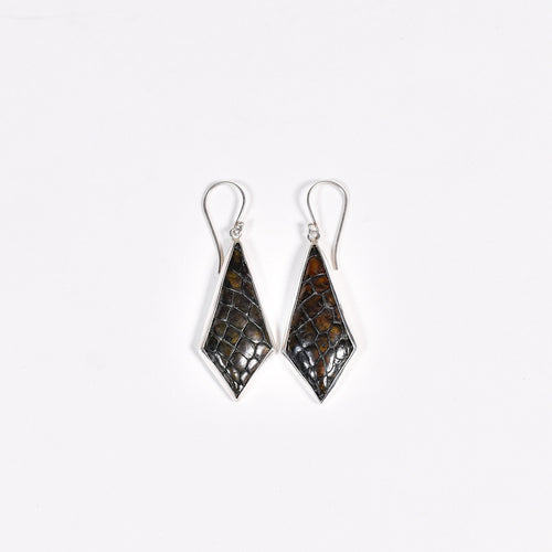 Crocodile Leather Silver Earrings