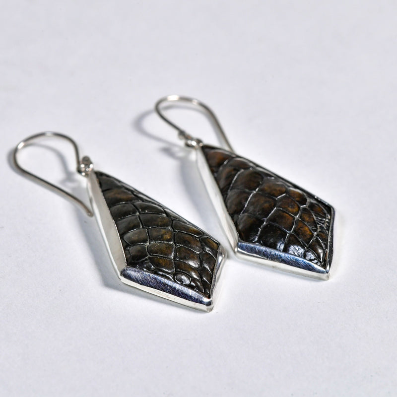 Crocodile Leather Silver Earrings