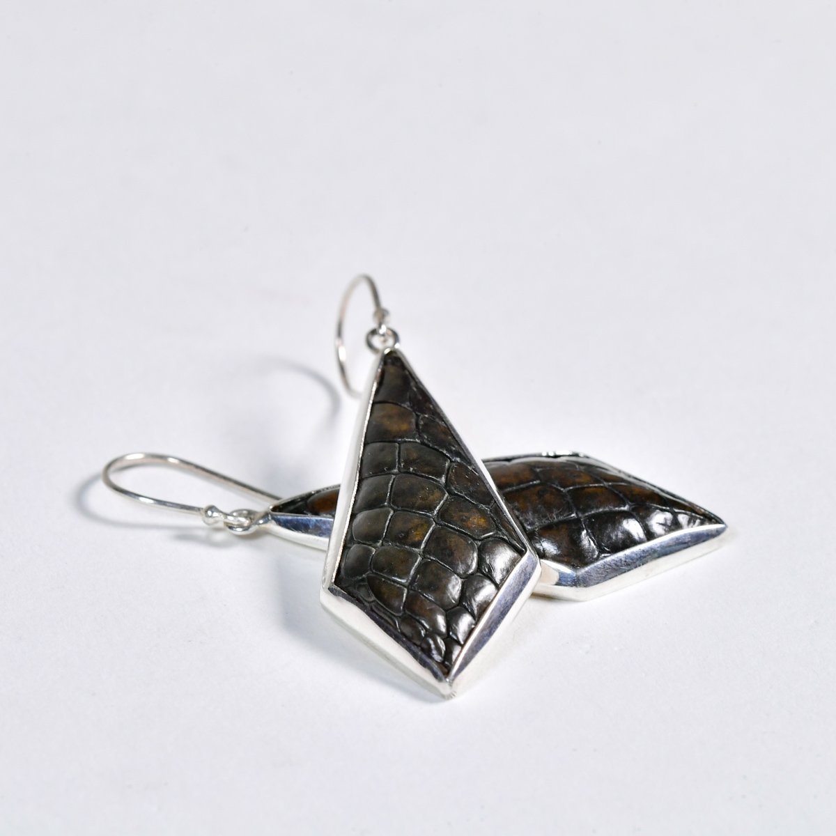 Crocodile Leather Silver Earrings