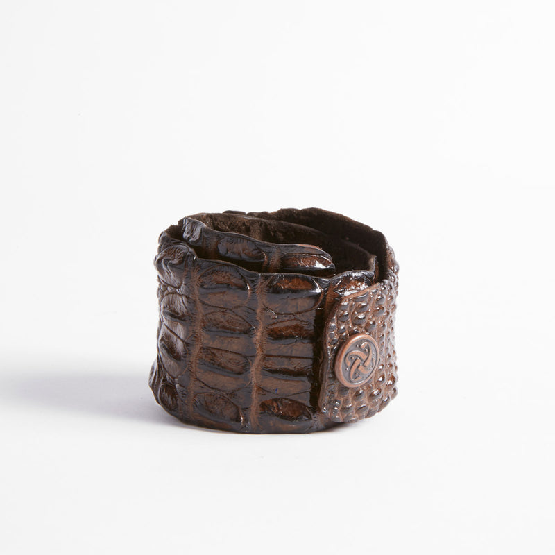 Double Wraparound Crocodile Leather Wristband