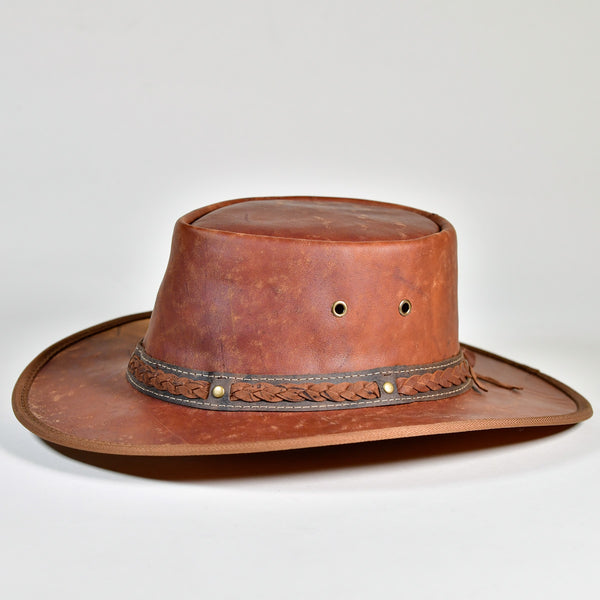Kangaroo Leather Hat Dark Brown Croc Stock and Barra