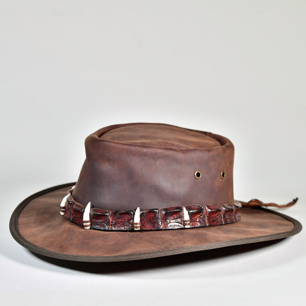 NT Outback Leather Hat with Crocodile Teeth Leather Hatband Croc Stock and Barra