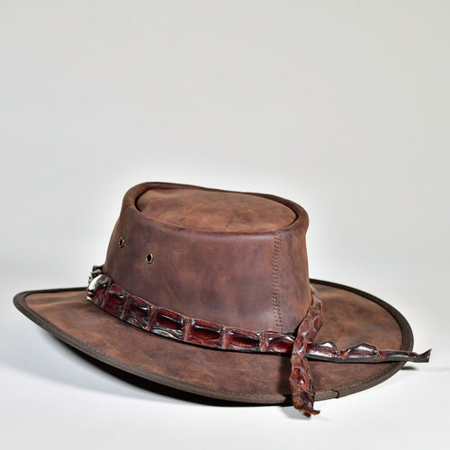 Sombrero de cuero NT Outback con banda para sombrero de cuero con dientes de cocodrilo
